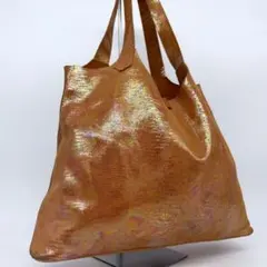 煌めく✨ メタリックブラウン 本革 トートバッグ A4収納可 肩掛け レザー