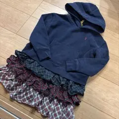 ポロラルフローレン　フードパーカー　ネイビー　6T チェック柄スカート