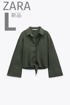 新品 ZARA リネンブレンド ノットブラウス L