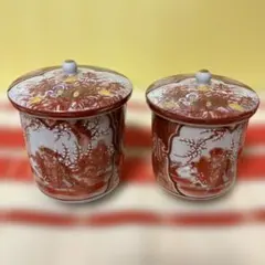 九谷焼、蓋付き夫婦湯呑み、アンティーク飾り物