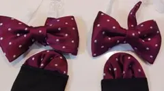 ワインレッド ドット 蝶ネクタイ ２個セット　兄弟おそろい