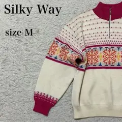 Silky Way ノルディック柄 ハーフジップニット M 日本製 古着 上品