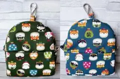 ハンドメイド　ミニリュック型ポーチ　柴犬　シマエナガ　和柄