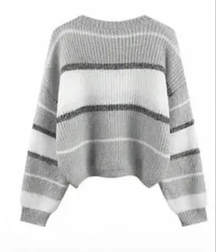 冬服 ニット レディース ボーダー ニット セーター ショート丈 トップス