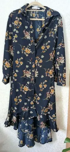 fifth ネイビー花柄長袖ワンピース
