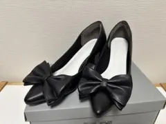 VIVIAN リボン付きポインテッドトゥパンプス　結婚式 二次会 パーティー 黒