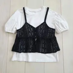 ☆美品☆　GU　レイヤード風　キャミソール　Tシャツ セット　ブラック　140のサムネイル