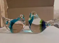 ガラス鳥置物 2点セット クリアガラス マルチガラス multi glas