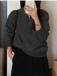 shein ニット　セーター　ダークグレー　襟付き