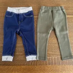 【新品未使用】ベビーパンツ 80cm 2枚セット　デニム風　カーキ　ズボン
