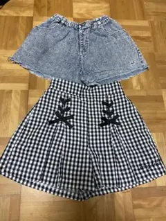 デニム・チェック柄ハーフパンツ 130cm Babydoll
