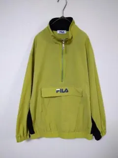 フィラ　美品　ナイロンジャケット　レディースL　ドルマンスリーブ　黄緑色系　黒色