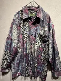 【極美品】90s ヴィンテージ 総柄シャツ 幾何学模様 レトロ 派手 L相当