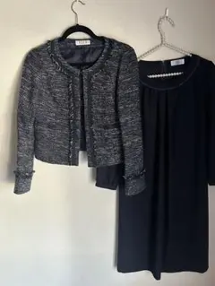 ELLE☆ノーカラーツイードジャケット&オンワード樫山ワンピ☆入学卒業セレモニー