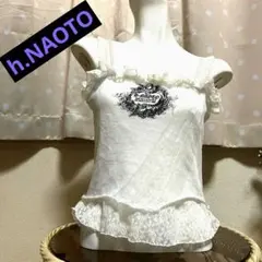 【h.NAOTO 】レースフリルキャミソール ホワイト ロゴプリント 即日発送のサムネイル