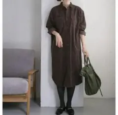 URBAN RESEARCH DOORS シャツワンピース コーデュロイ濃紺