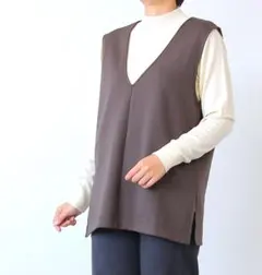 ストレッチ　ベスト　チュニック　新品　Lサイズ イロノヒ　ブラウン