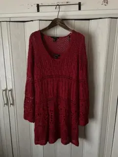 ◆FOREVER21 赤の総レースニットチュニック　2セットアンサンブル◆q