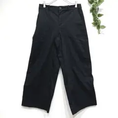 ユニクロ　ワイドチノパンツ　綿混　きれいめカジュアル　無地　ストレッチ◎ L 黒