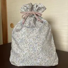 花柄巾着袋 体操服袋 ブルー系