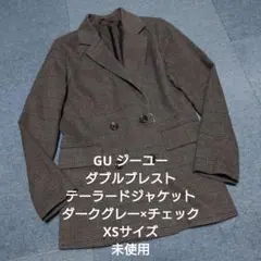 GU ジーユー ダブルブレストテーラードジャケット(チェック) ダークグレー