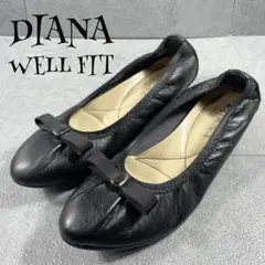 美品✨ DIANA フラットシューズ パンプス リボン 黒 21.5cm