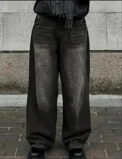 メネス ワイドデニムパンツ 加工感あり