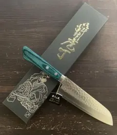 増谷刃物 訓平作 三徳包丁 VG10積層槌目 刻流 口金有 緑柄 アウトレット