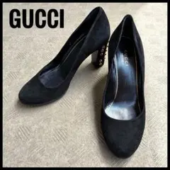 GUCCI グッチ パンプス スエード スタッズ 黒 チャンキーヒール ゴールドのサムネイル