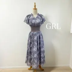 GRL 花柄 ワンピース シフォン フレア ロング丈 ウエストゴム フェミニン