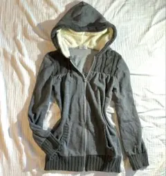 ♩2000s y2k お兄系 リブニットジップパーカー グレー ケーブル編み