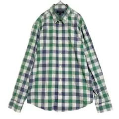 バナナリパブリック　チェック 長袖シャツ　緑 グレー　L
