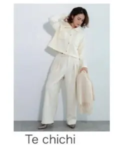 Techichi アシンメトリー ベルト タックワイドパンツ オフホワイト