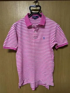 【USA製】ポロ ラルフローレン ポロシャツ S ピンク ボーダー 刺繍ロゴ