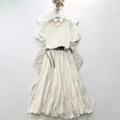 VALENTINO*ヴァレンチノ　コットンレース　ロングワンピース　お花ベルト