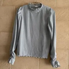 axes femme ラメ ビジューライトブルー 長袖トップス