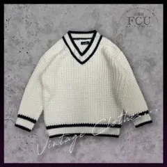 【王道トラッド】チルデンニット セーター Vネック ケーブル編み ホワイトレトロ