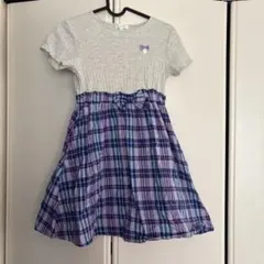130 ドッキングワンピース チェック柄 リボン 半袖 女の子