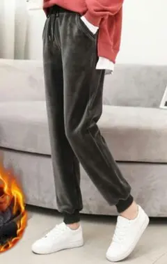 新品未使用品 ジョガーパンツ ベロア 裏起毛 スリム レディース