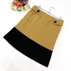 美品✨イネド（9）ウールマーク アンゴラ混 台形スカート ベージュ黒バイカラーのサムネイル