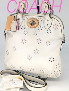 COACH コーチ 22436 花柄 レザー 2WAY ハンドバッグ 白 ピンク
