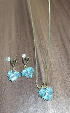 水色 ハート クリスタル ネックレス ピアス 華やか オシャレ