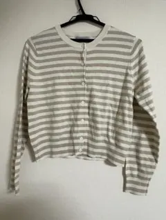 H&M ボーダー ニット カーディガン ベージュ Mサイズ オフィス カジュアル