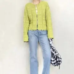 オペークドットクリップ　クロッシェ編み風コットンニットカーディガン　洗える