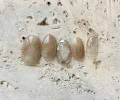 ベージュ系ショートオーバルネイルチップセット