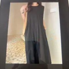 ブラック ノースリーブ ロングワンピースのサムネイル