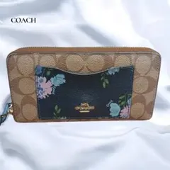 COACH コーチ　シグネチャー 花柄 ラウンドファスナー　長財布 レディース