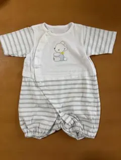 famili クマ刺繍 ストライプロンパース60センチ（7分袖）