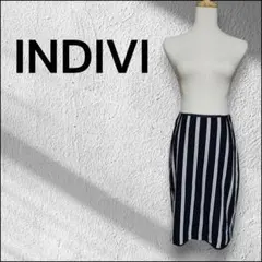 【INDIVI】美品 ストライプ タイトスカート 38 M ネイビー/白 日本製