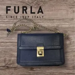 FURLA ネイビー レザー ショルダーバッグ